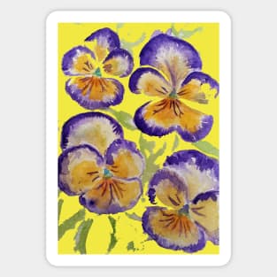 Viola Watercolor Purple Floral Pattern on Yellow Sticker